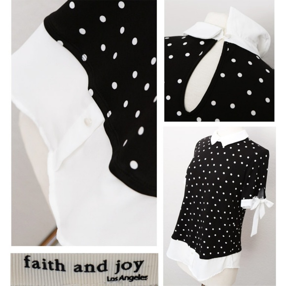 Polka Dots Peterpan Collar Bow Cuffs Layered Top - Picture 6 of 8